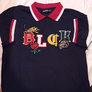 Blue Collared Shirt with Embroidered Letters and Animals Contender 2xl